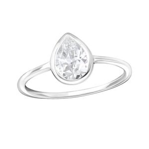 Sterling Silver Pear Diamond Ring​ Bezel Setting